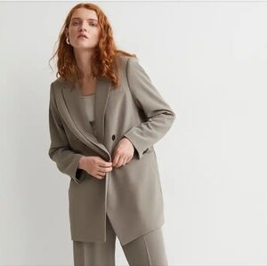 H&M Beige Neutral Double Breasted Oversized Blazer Jacket